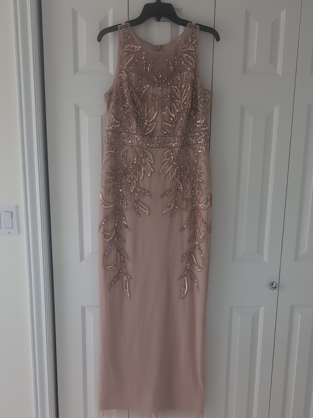Adrianna Papell Rose Blush Beaded Sleeveless Maxi Gown